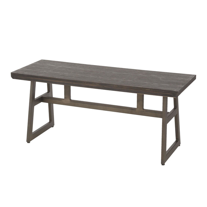 Geo - Bench - Antique Metal And Espresso Wood - Pressed Grain Bamboo