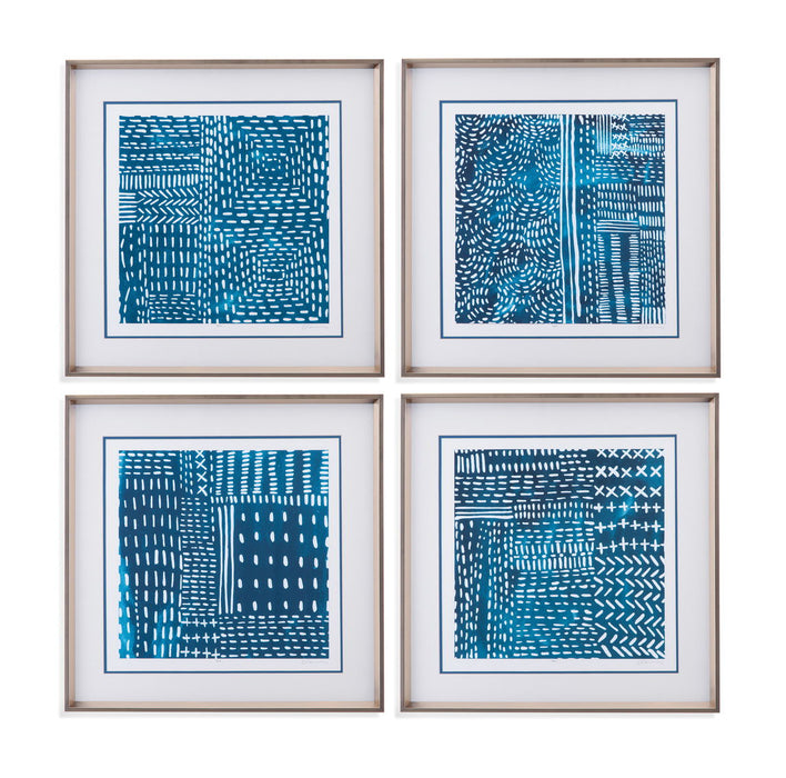 Sashiko Stitches IV - Framed Print - Blue