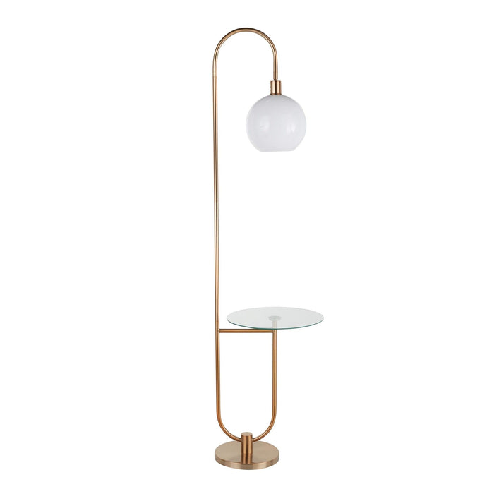 Trombone - Floor Lamp - Gold Metal With Clear Glass Shelf