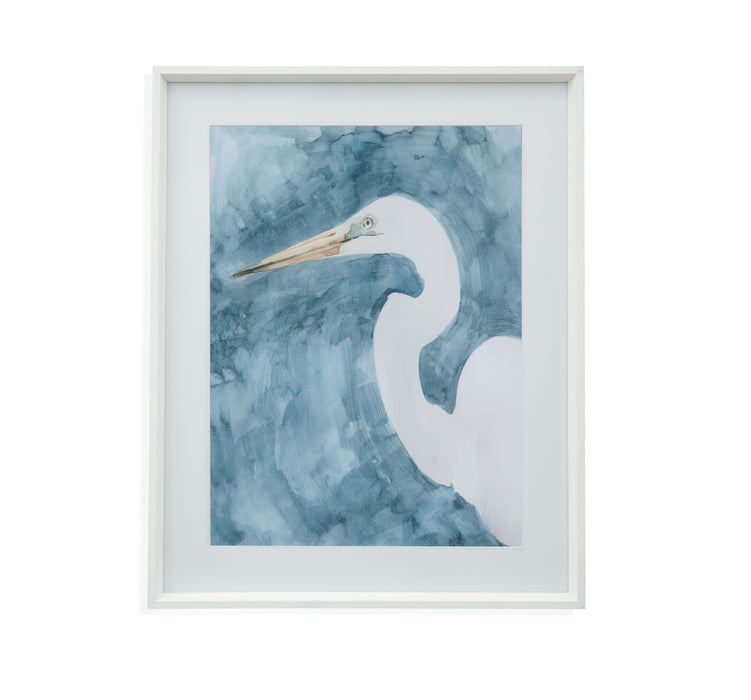 Watercolor Heron Portrait I - Framed Print - Blue