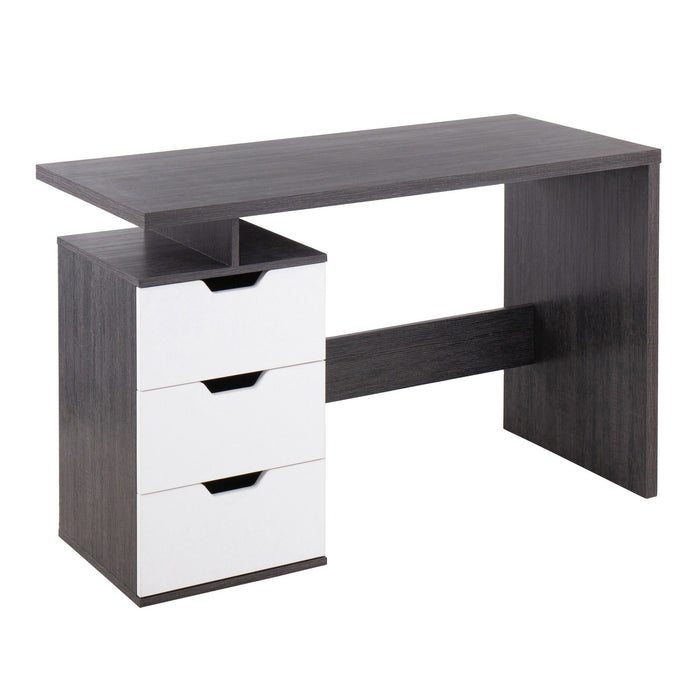 Quinn - Desk - Charcoal Wood With White Wood Drawers