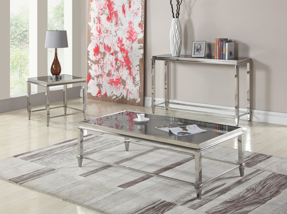 Chintaly 2035 Contemporary Lamp Table w/ Glass Top & Gray Trim