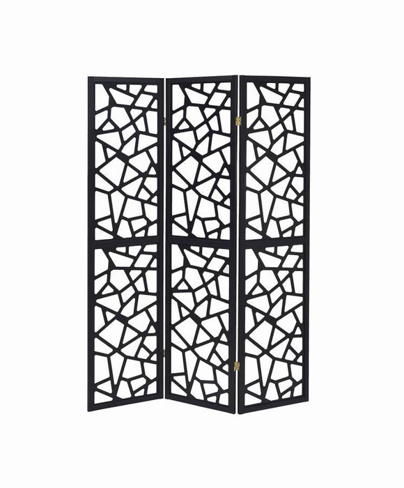 Nailan - 3-panel Open Mosaic Pattern Room Divider - Black