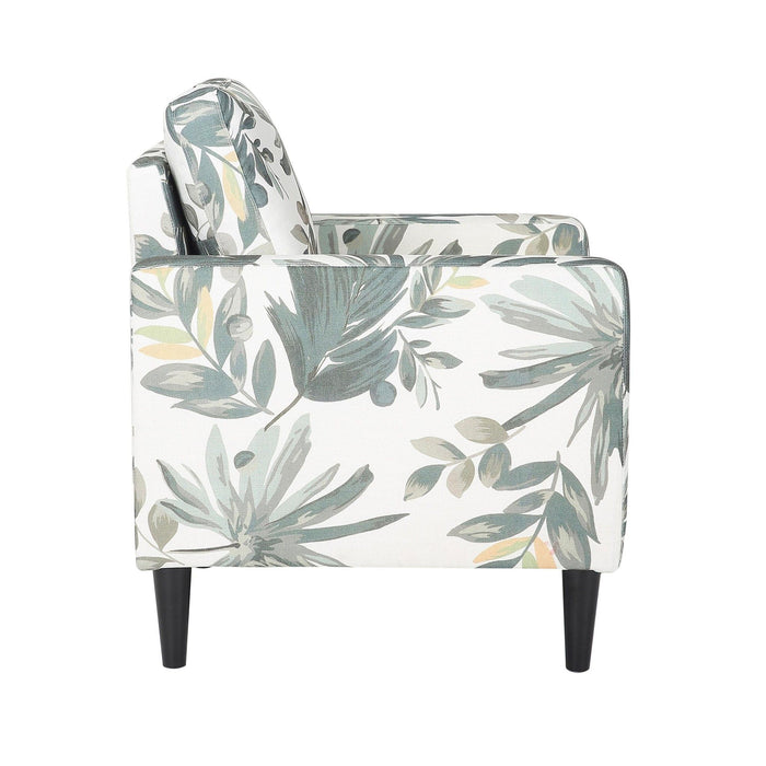 Wendy - Arm Chair - Black Wood And Cream With Green Floral Print Fabric