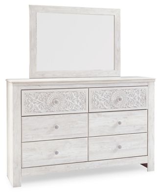 Paxberry - Whitewash - Dresser, Mirror - Medallion Drawer Pulls