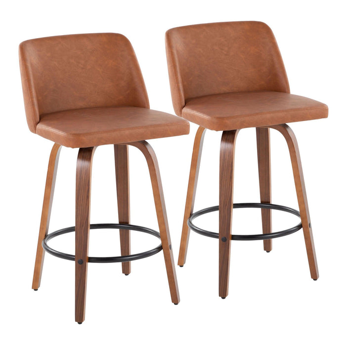 Toriano - 26" Fixed-height Counter Stool (Set of 2) - Walnut And Camel