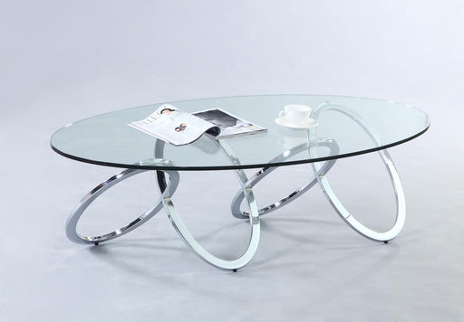 Chintaly 4036 Contemporary 30" x 54" Oval Glass Coffee Table w/ Multi-Ring Base