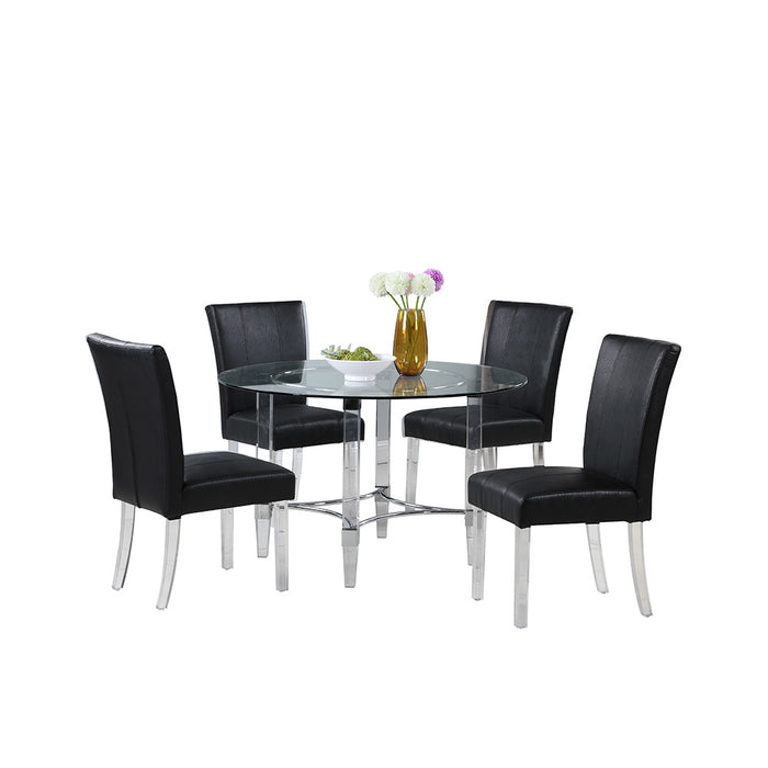 Chintaly 4038 Contemporary Dining Set w/ Round Glass Dining Table & Parson Chairs - Black