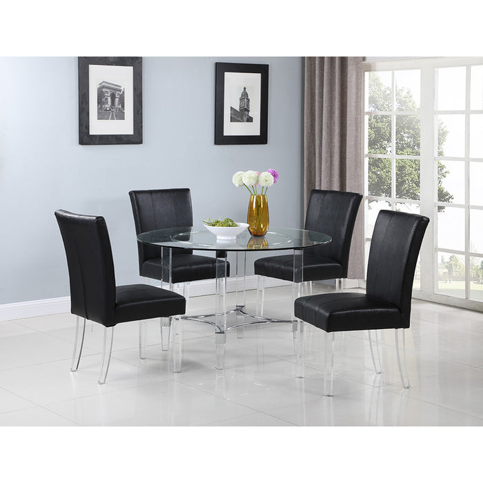 Chintaly 4038 Contemporary Dining Set w/ Round Glass Dining Table & Parson Chairs - Black