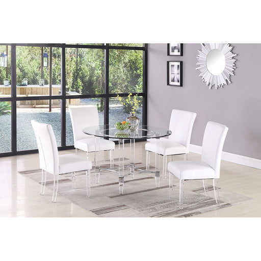 Chintaly 4038 Contemporary Dining Set w/ Round Glass Dining Table & Parson Chairs