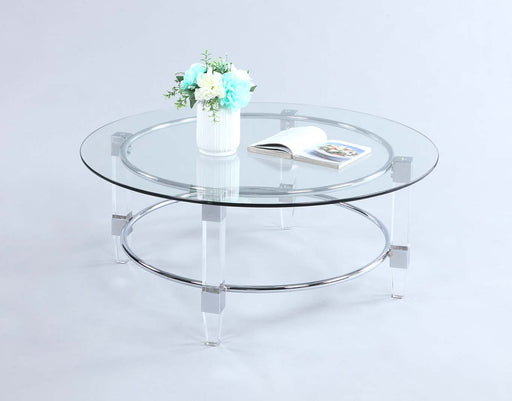 Chintaly 4038 Contemporary Round Glass Top Cocktail Table