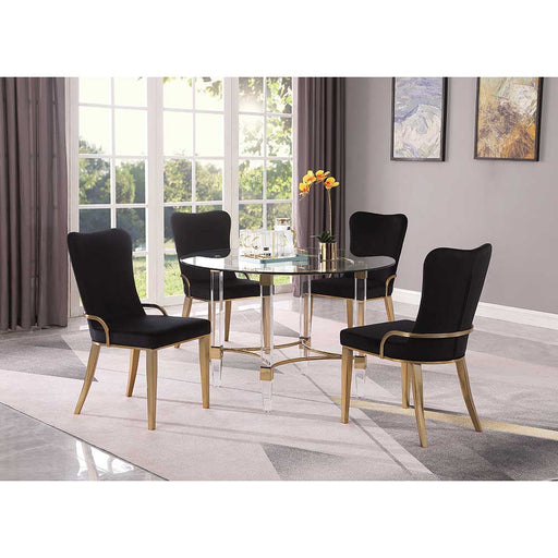 Chintaly 4038-GLD Round Glass Dining Table w/ Acrylic & Steel Base w/ Golden Accents