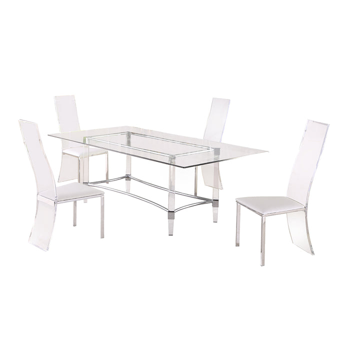 Chintaly 4038 Contemporary Dining Set w/ Rectangular Glass 42" x 72" Dining Table & Acrylic High-Back Side Chairs