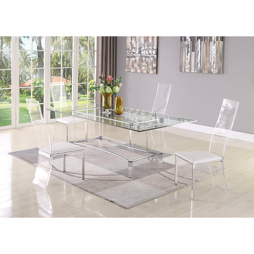 Chintaly 4038 Contemporary Dining Set w/ Rectangular Glass 36" x 60" Dining Table & Acrylic High-Back Side Chairs