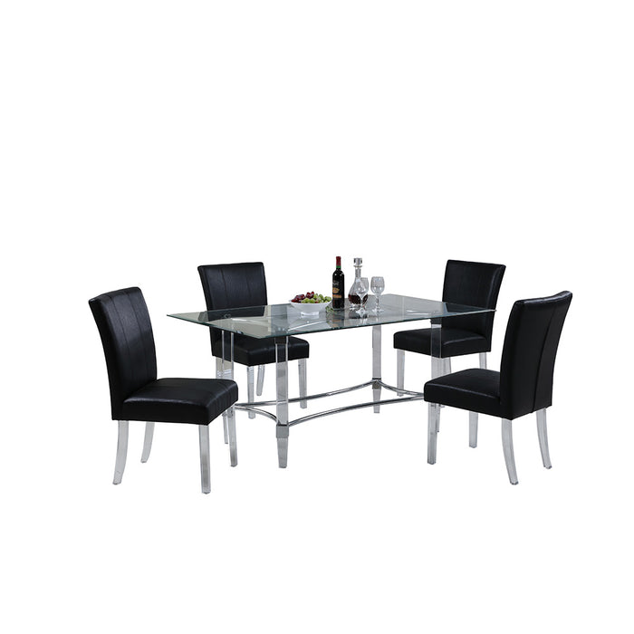 Chintaly 4038 Contemporary Dining Set w/ Rectangular Glass 42"x 72" Dining Table & Parson Chairs - Black