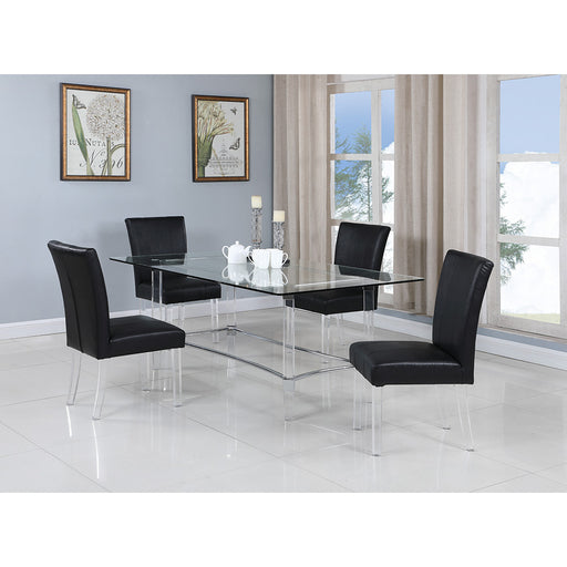 Chintaly 4038 Contemporary Dining Set w/ Rectangular Glass 36"x 60" Dining Table & Parson Chairs - Black