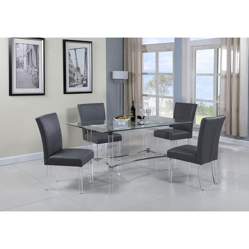 Chintaly 4038 Contemporary Dining Set w/ Rectangular Glass 42"x 72" Dining Table & Parson Chairs - Gray