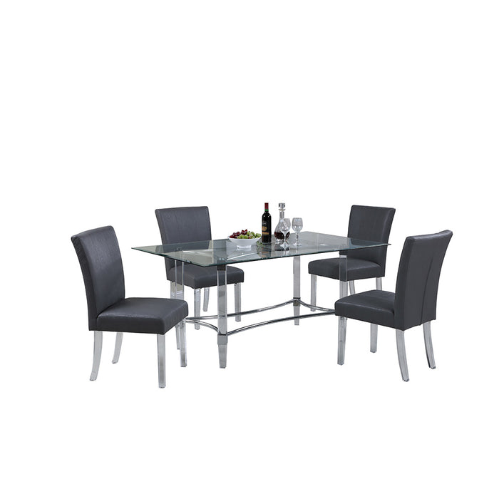 Chintaly 4038 Contemporary Dining Set w/ Rectangular Glass 36"x 60" Dining Table & Parson Chairs - Gray