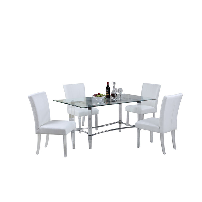 Chintaly 4038 Contemporary Dining Set w/ Rectangular Glass 42"x 72" Dining Table & Parson Chairs - White