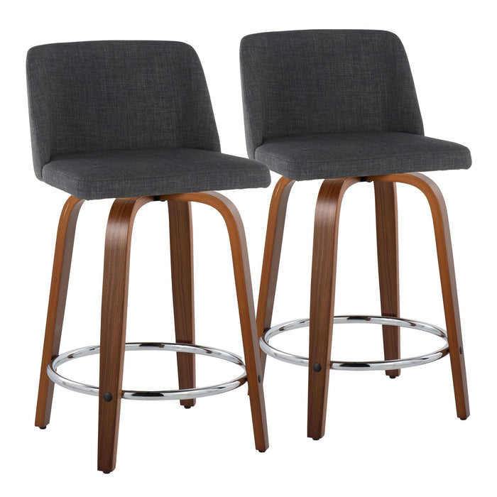 Toriano - 24" Fixed-height Counter Stool (Set of 2) - Charcoal And Walnut