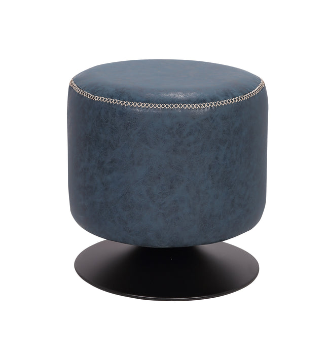 Chintaly 5035-OT Round Vintage Upholstered Ottoman - Blue