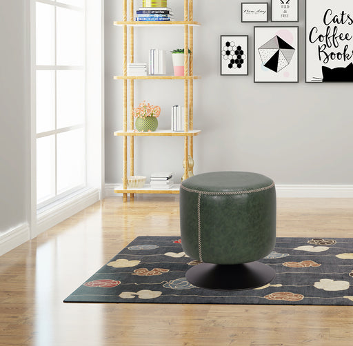 Chintaly 5035-OT Round Vintage Upholstered Ottoman - Green