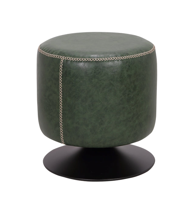 Chintaly 5035-OT Round Vintage Upholstered Ottoman - Green