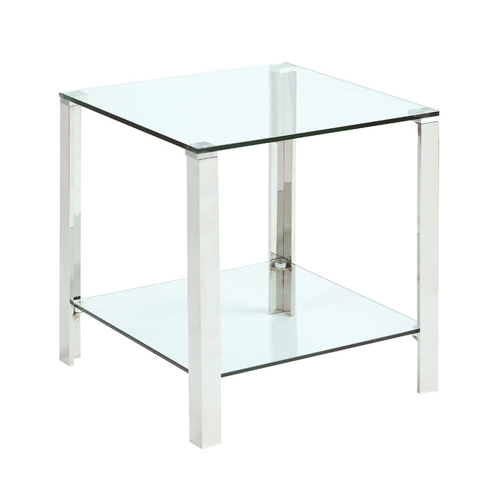 Chintaly 5080 Contemporary Rectangular Glass & Stainless Steel Lamp Table