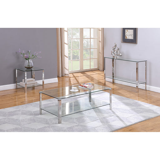 Chintaly 5080 Contemporary Rectangular Glass & Stainless Steel Lamp Table