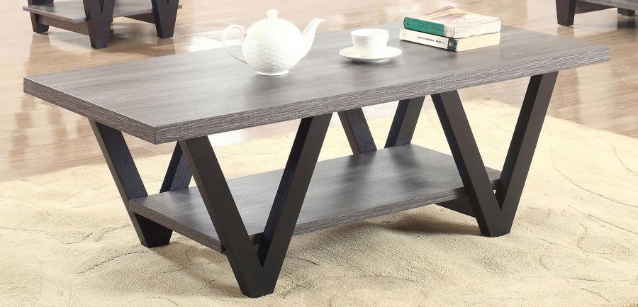 Stevens - V-Shaped Coffee Table - Black and Antique Grey