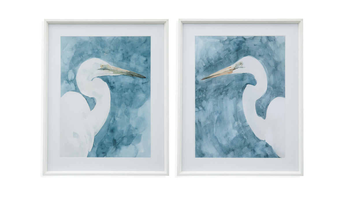 Watercolor Heron Portrait II - Framed Print - Blue