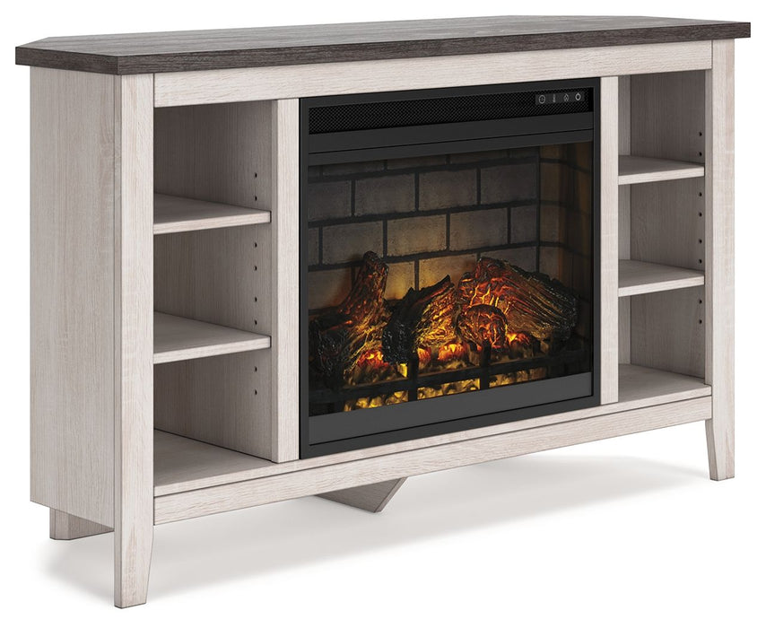 Dorrinson - Corner TV Stand With Fireplace Insert