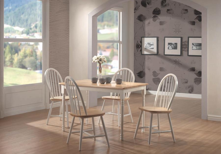 Taffee - 5 Piece Rectangular Dining Table - Natural Brown And White