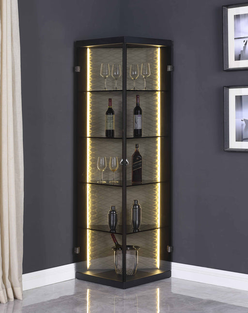 Chintaly 6635-CUR Tinted Glass Curio w/ LED Lights & Upholstered Back