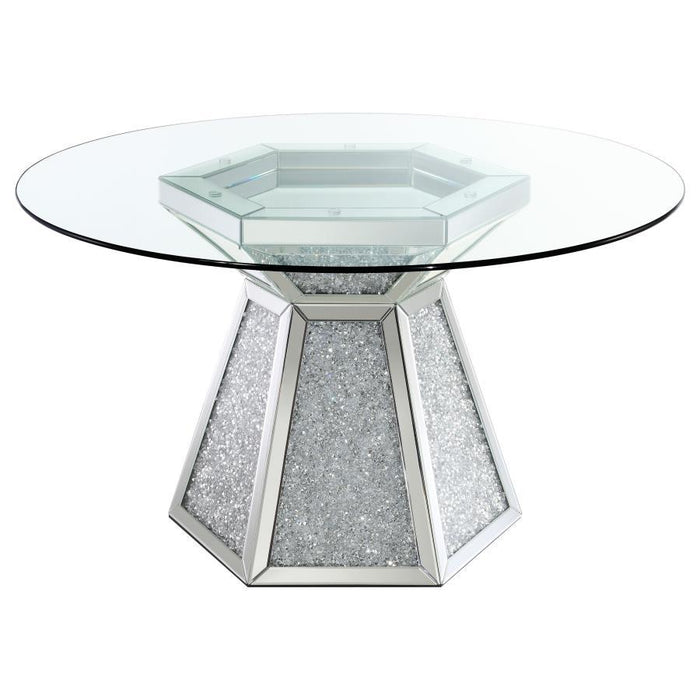 Quinn - Hexagon Pedestal Glass Top Dining Table - Mirror