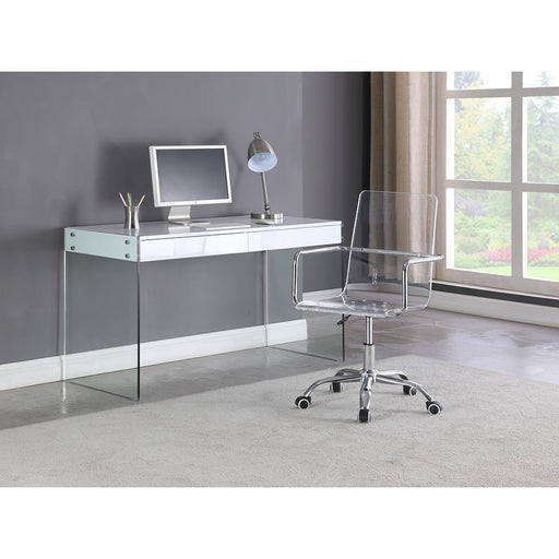 Chintaly 6903-DSK Contemporary Gloss White & Glass Home Office Desk