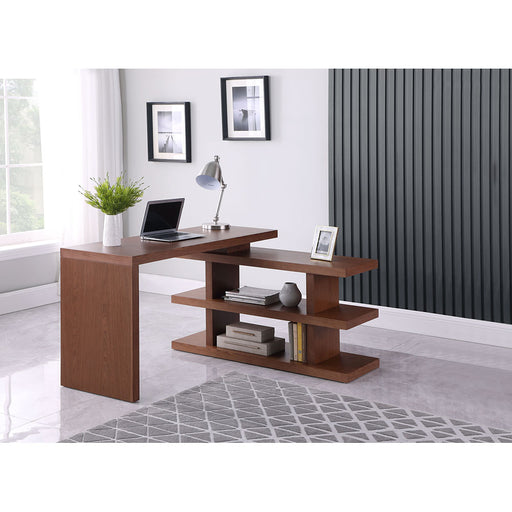 Chintaly 6915-DSK-WAL COMPUTER DESK Motion Home Office Desk w/ Shelves