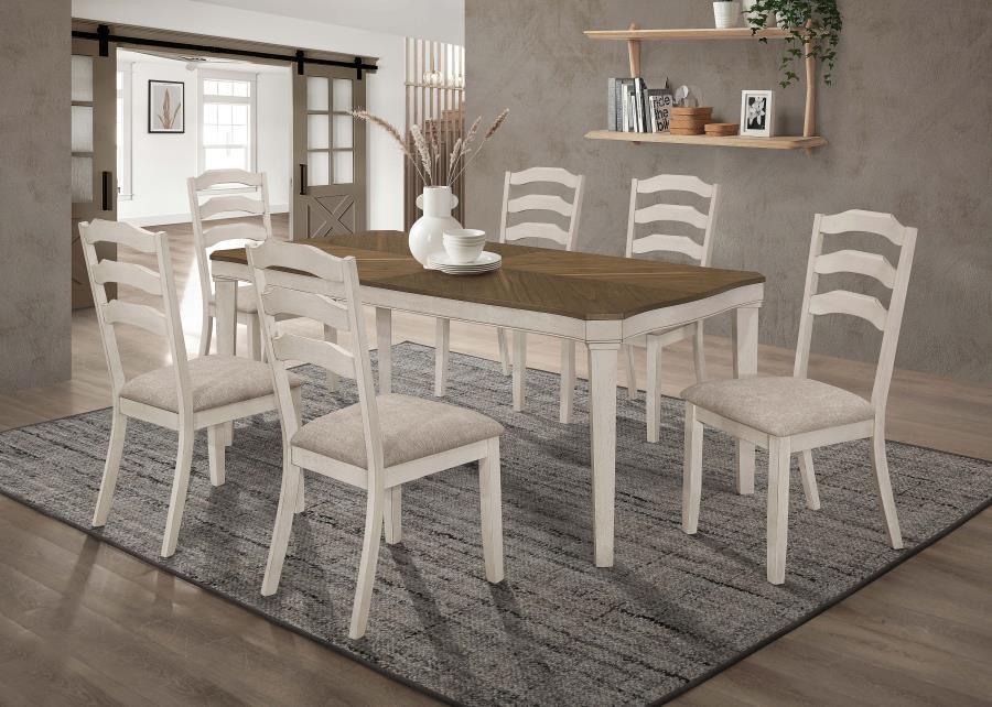 Ronnie - 7-Piece Starburst Dining Table Set - Khaki and Rustic Cream