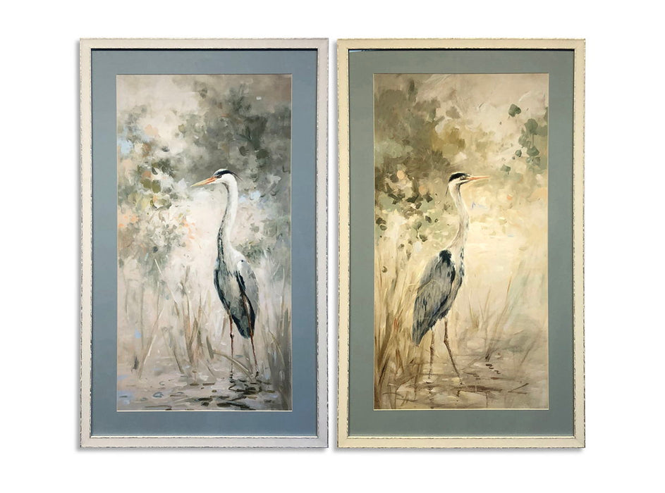 Wading Heron II - Framed Print - Light Blue