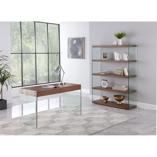 Chintaly 74101 Contemporary Walnut & Glass Book Case