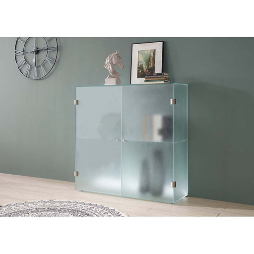 Chintaly 75301-CAB Frosted Glass Cabinet w/ Doors, Shelves & LED Lights