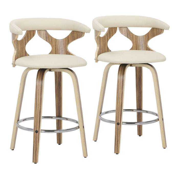 Gardenia - Counter Stool - Zebra Wood And Cream Faux Leather (Set of 2)