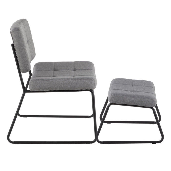 Stout - Lounge Chair And Ottoman Set - Black Steel And Gray Fabric