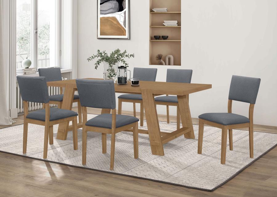 Sharon - 7-Piece Rectangular Trestle Base Dining Table Set - Blue and Brown