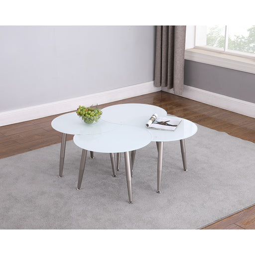 Chintaly 8072-OCC Contemporary Shaped-Top Glass Cocktail Table - White