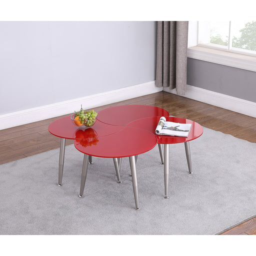 Chintaly 8072-OCC Contemporary Shaped-Top Glass Cocktail Table - Red