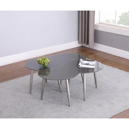 Chintaly 8072-OCC Contemporary Shaped-Top Glass Cocktail Table - Gray