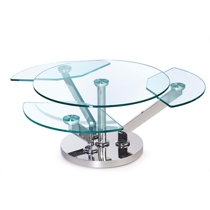 Chintaly 8081 Contemporary Cocktail Table w/ Glass Top & Motion Shelves