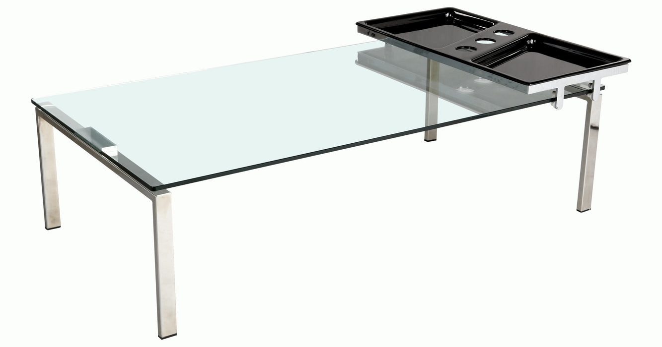 Chintaly 8151 Contemporary 30"x 55" Glass Top Cocktail Table w/ Acrylic Motion Tray
