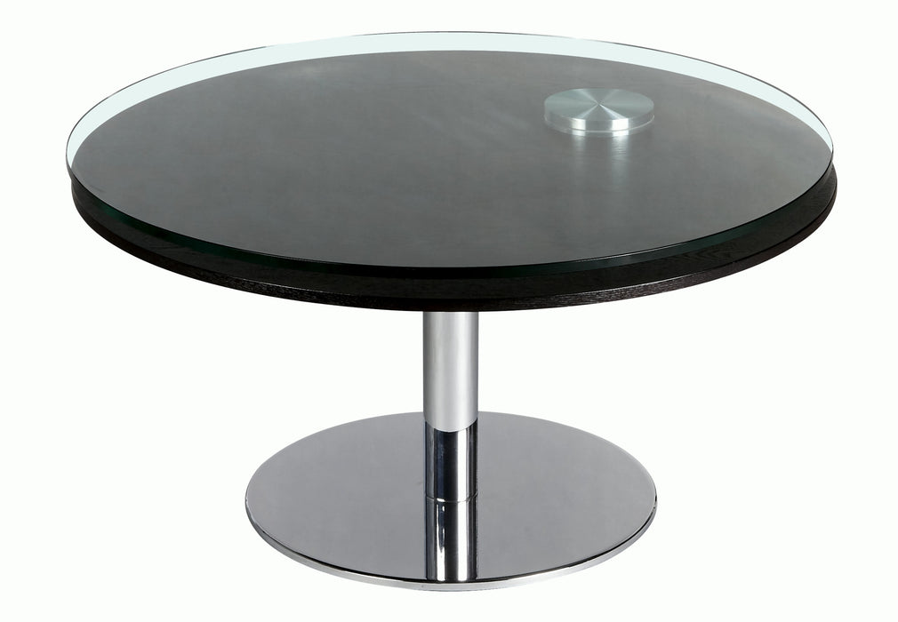 Chintaly 8176 Contemporary Dual Round Top Motion Cocktail Table w/ Glass & Solid Wood Top